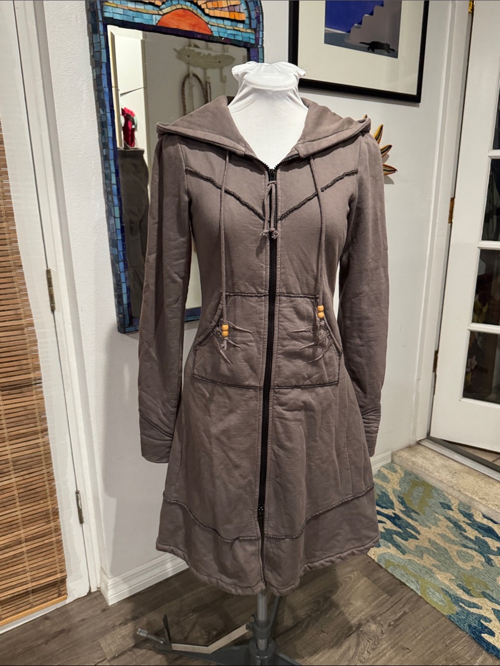 Prairie Underground Hooded A-Line Trench Coat in Taupe Gray